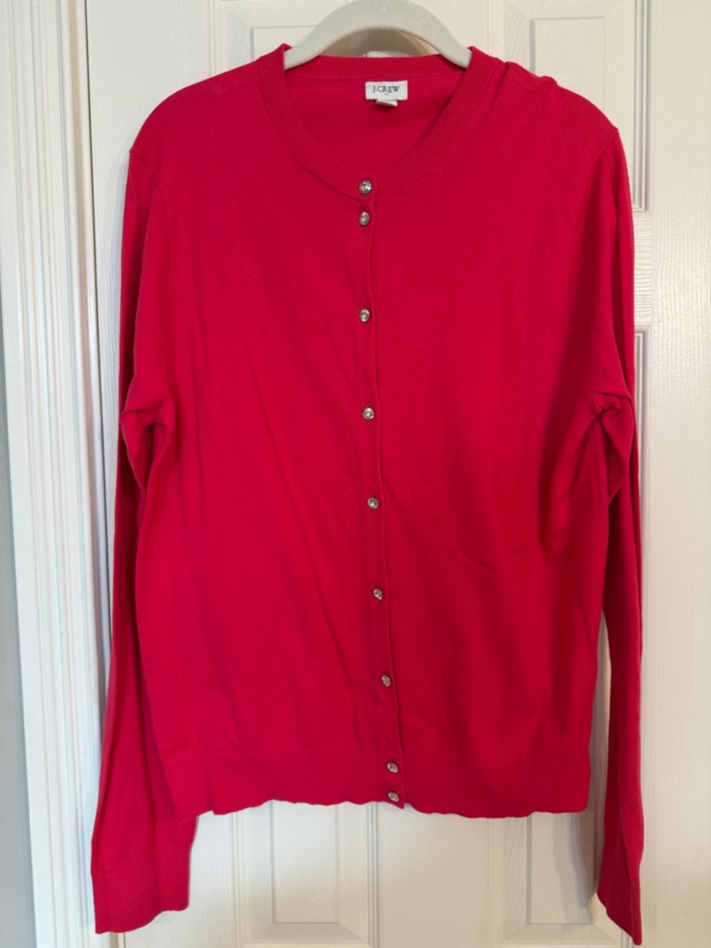 J. Crew Bright Pink Crewneck Button Cardigan